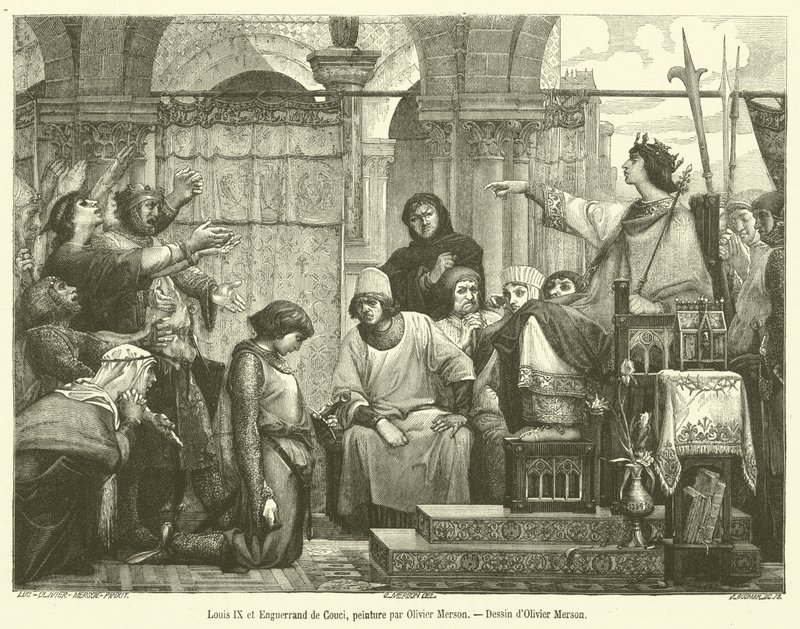 Louis IX och Enguerrand de Couci (gravyr) av French School