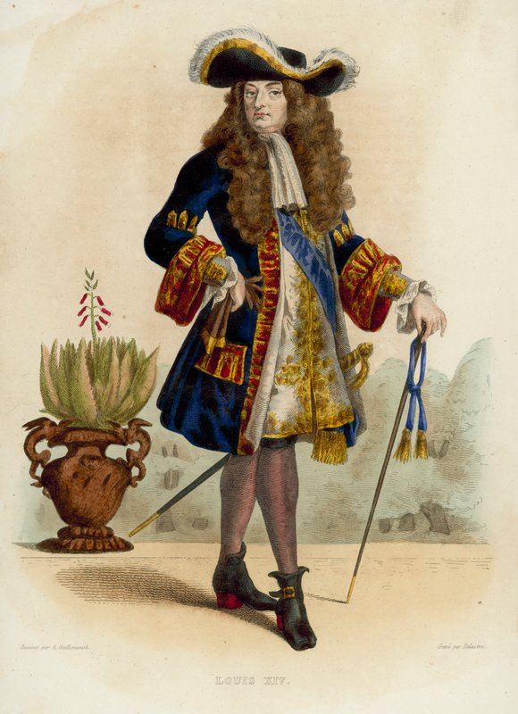 Ludvig XIV (färgad gravyr) av French School