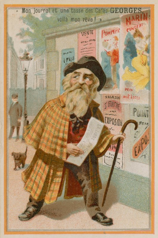 Man som håller en tidning av French School