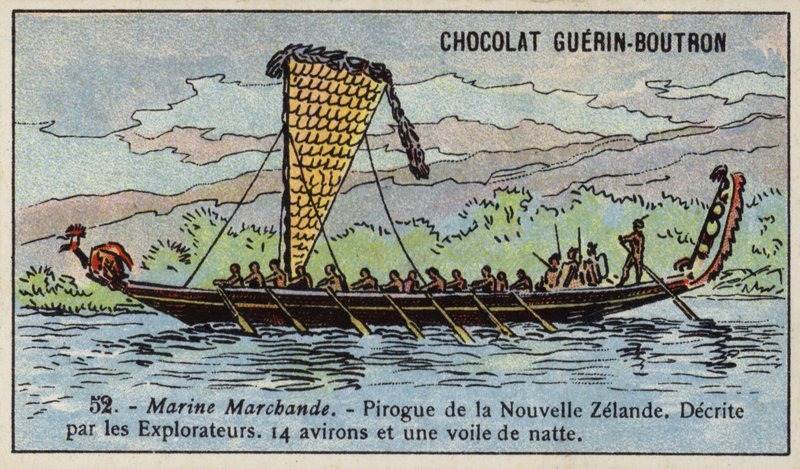Maori-kanot, Nya Zeeland (chromolitho) av French School