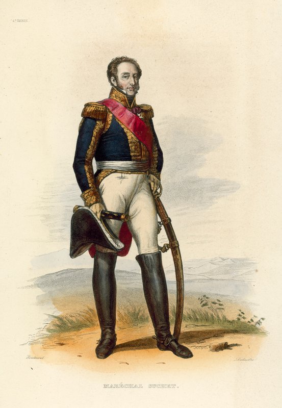 Marechal Suchet (färgad gravyr) av French School