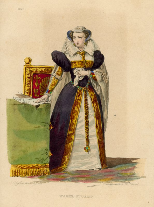 Marie Stuart (färgad gravyr) av French School