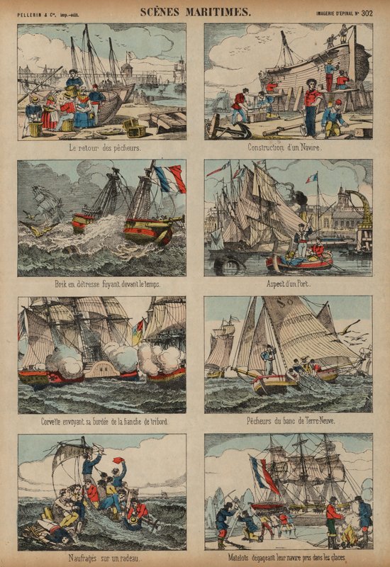 Maritime scener (färgad gravyr) av French School