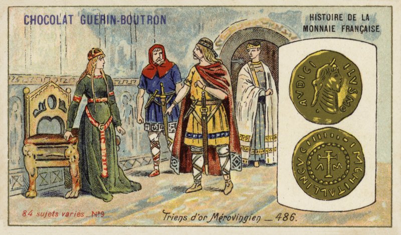 Merovinger guldtriens, 486 (chromolitho) av French School