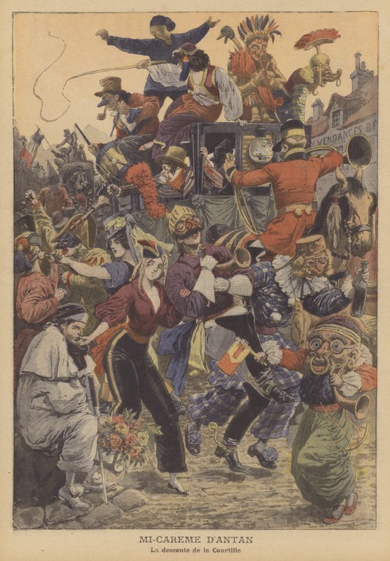 Mitten av fastan från förr (färg litho) av French School