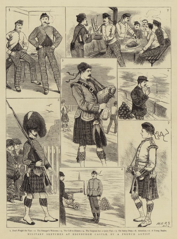 Militära skisser på Edinburgh Castle (gravyr) av French School