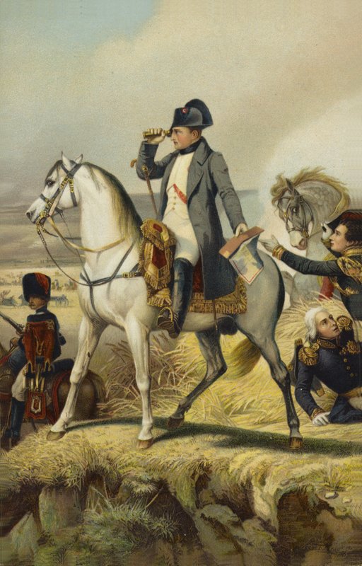 Napoleon I på Wagram (färgad litografi) av French School