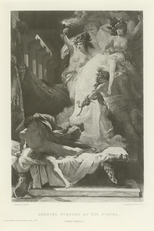 Orestes förföljda av furierna (gravyr) av French School
