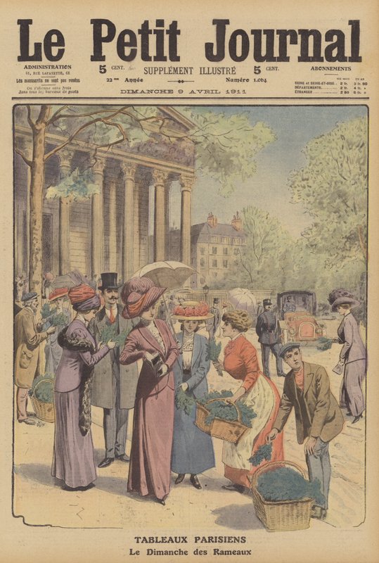 Palmsöndag i Paris (färg litho) av French School