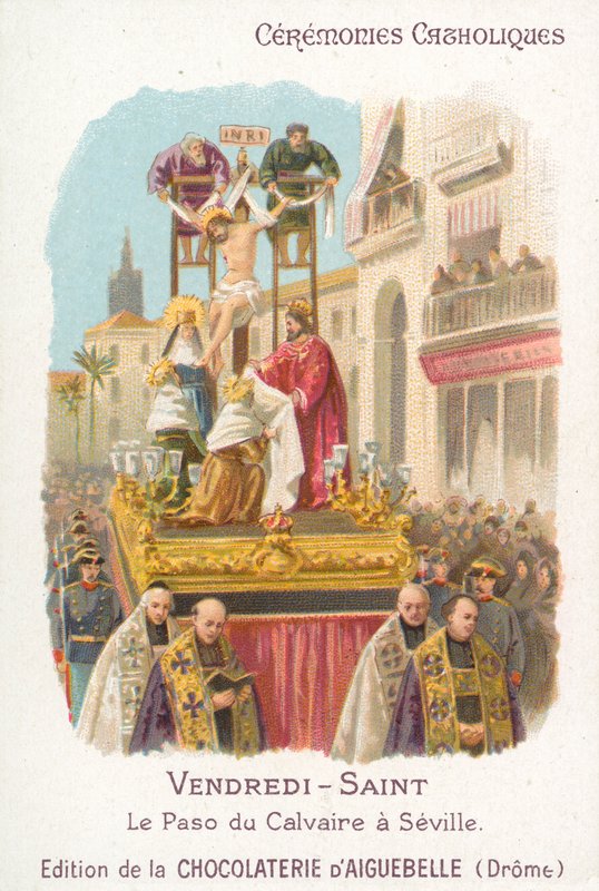 Paso of Golgata, långfredag, Sevilla (chromolitho) av French School