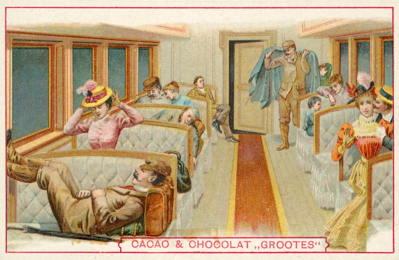 Passagerare i en järnvägsvagn (chromolitho) av French School