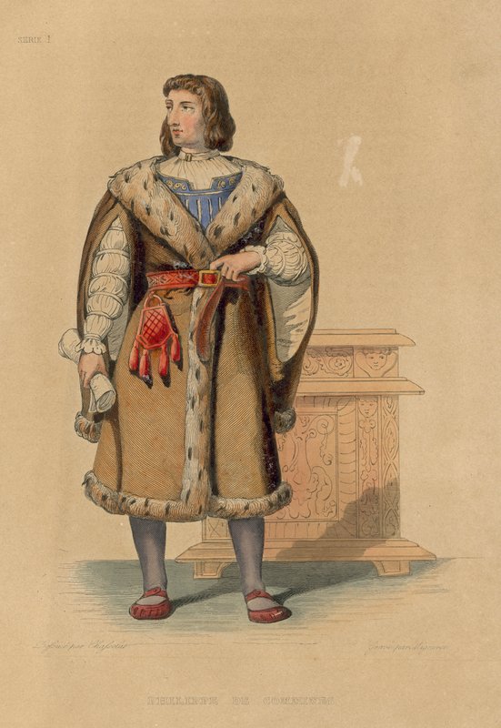 Philippe de Commines (färgad gravyr) av French School