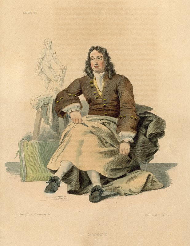 Pierre Puget (färgad gravyr) av French School