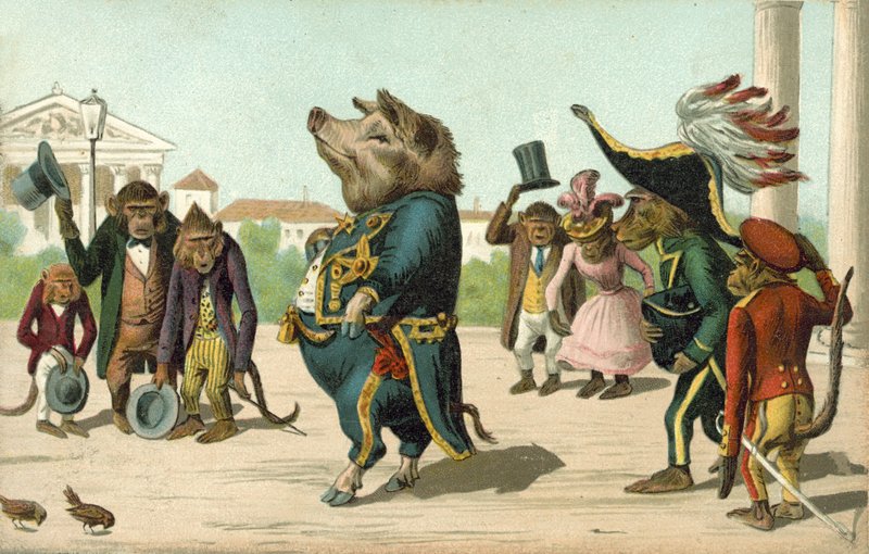 Gris klädd som en general (färg litho) av French School