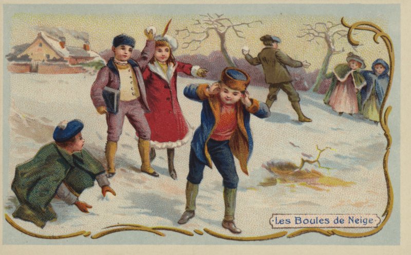 Spela snöbollar (chromolitho) av French School
