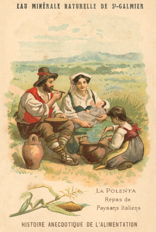 Polenta, måltid av italienska bönder (chromolitho) av French School