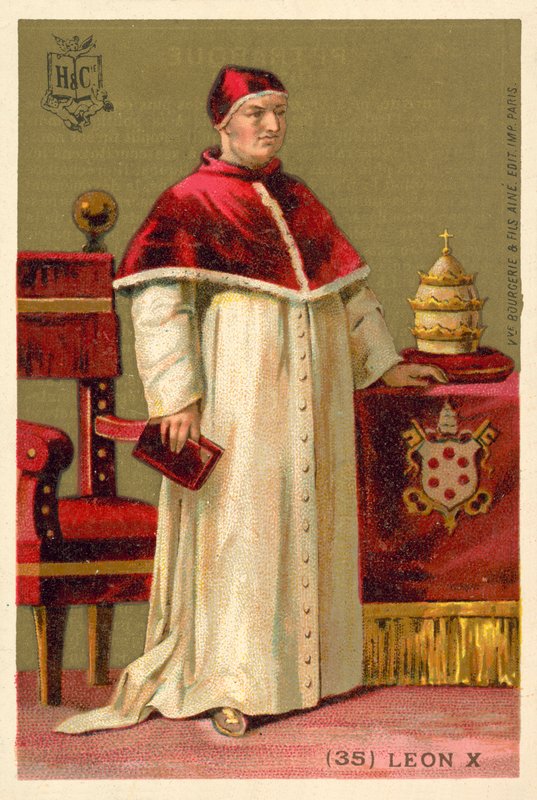 Påven Leo X (chromolitho) av French School