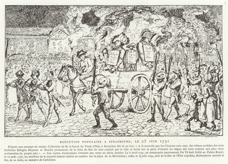 Populär avrättning i Strasbourg den 25 juni 1791 av French School