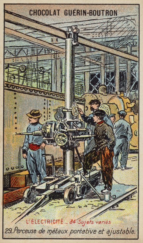 Bärbar och justerbar metallborr (chromolitho) av French School