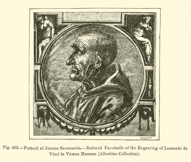 Porträtt av Jerome Savonarola (gravyr) av French School