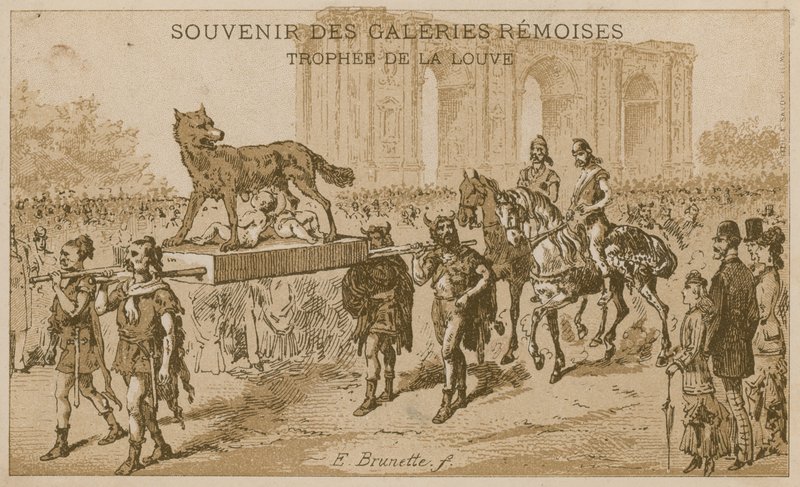 Procession som bär hon-vargens trofé av French School