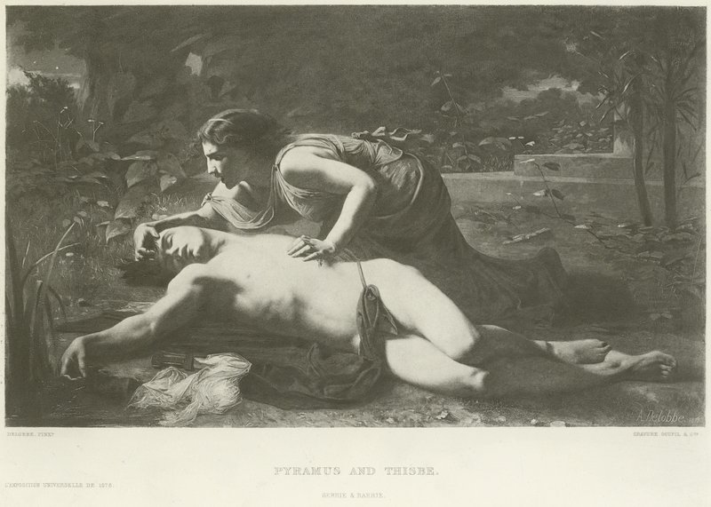 Pyramus och Thisbe (gravyr) av French School