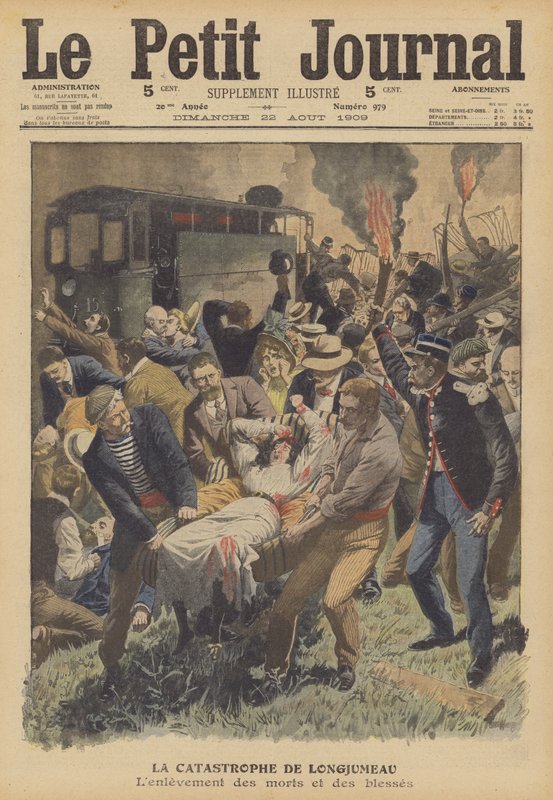 Järnvägskrasch vid Longjumeau, Frankrike (färg litho) av French School