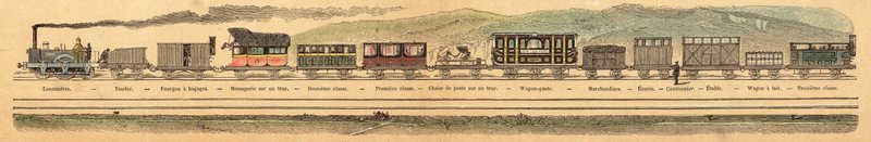 Järnvägar (färgad gravyr) av French School