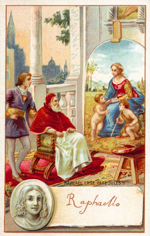 Rafael och påven Julius II (chromolitho) av French School