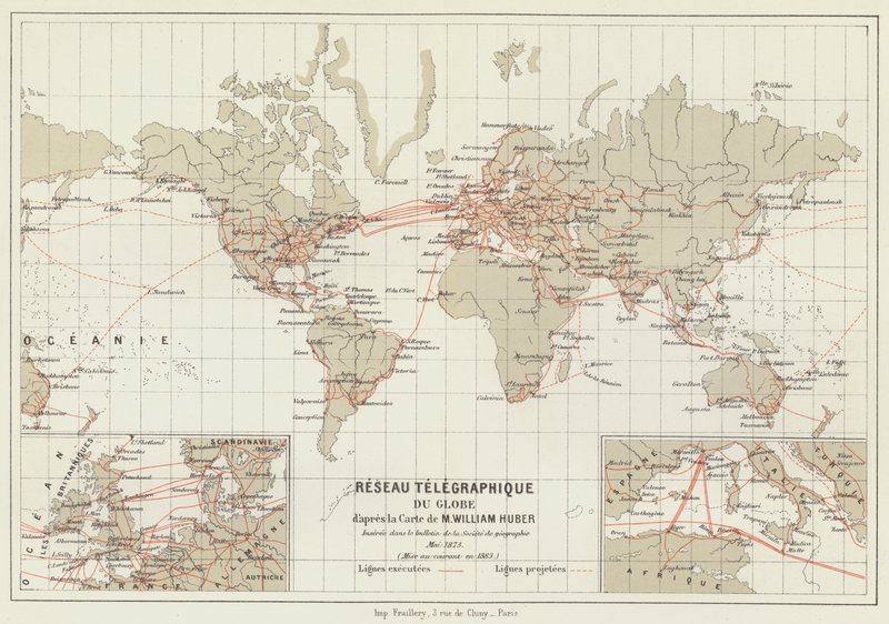 Globe Telegraph Network (lito i färg) av French School