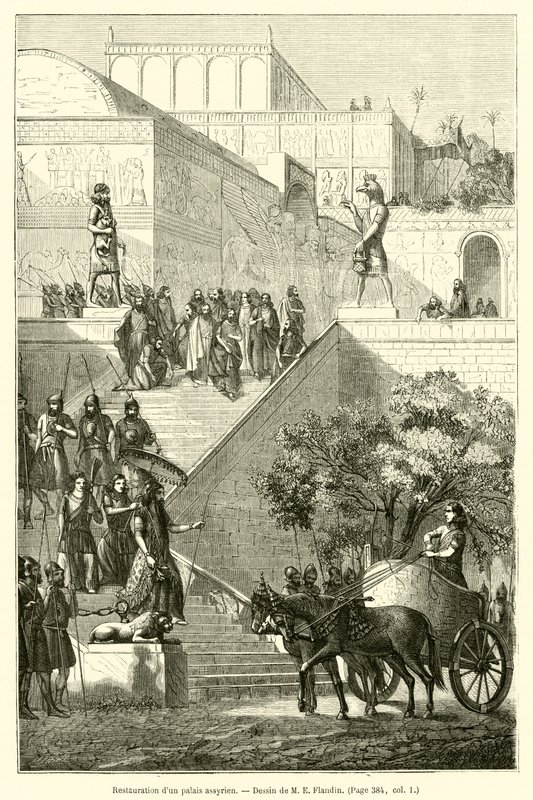 Restaurering av ett assyriskt palats (gravyr) av French School