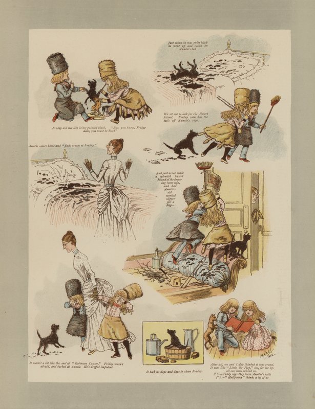 Robinson Crusoe (färg litho) av French School