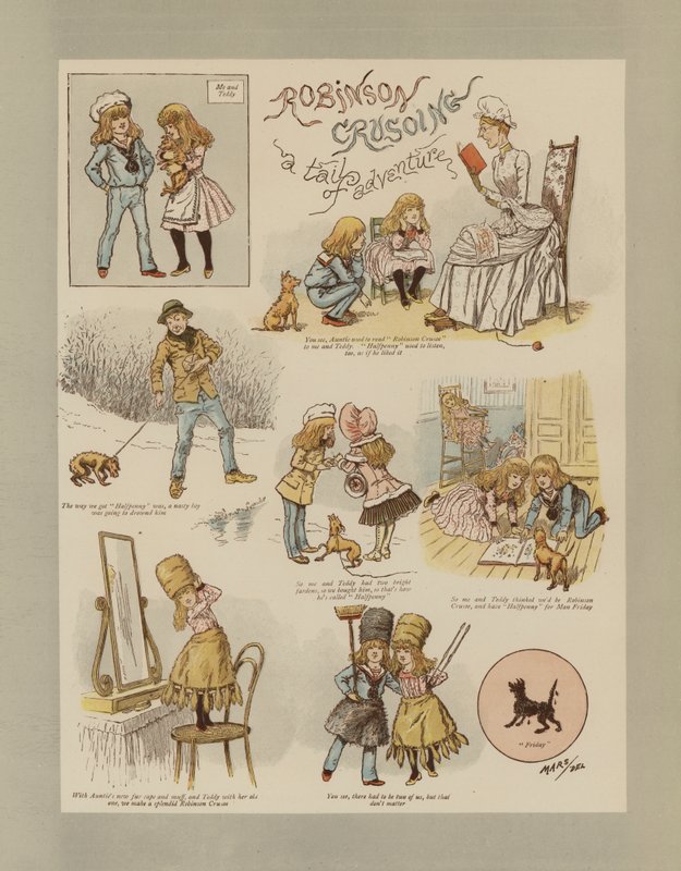 Robinson Crusoe (färg litho) av French School