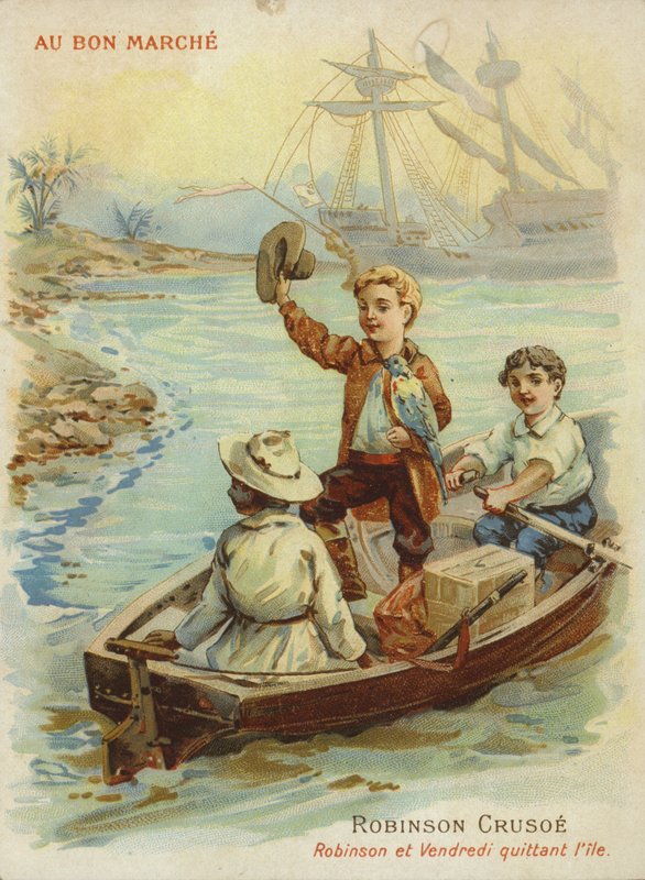 Robinson Crusoe i roddbåt av French School
