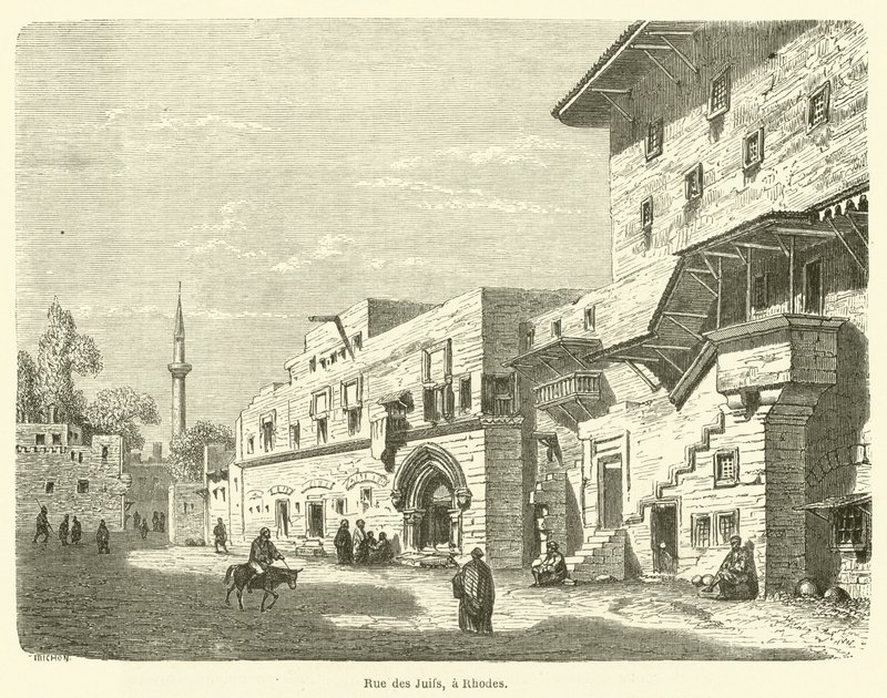 Judarnas gata, på Rhodos (gravyr) av French School