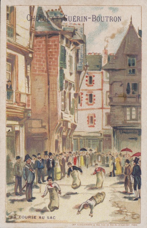 Sackrace på en gata (chromolitho) av French School