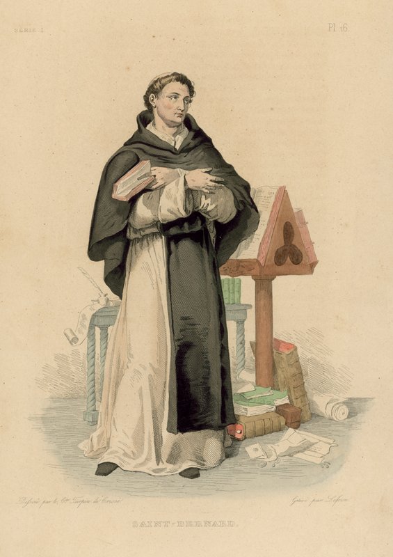Saint Bernard (färgad gravyr) av French School