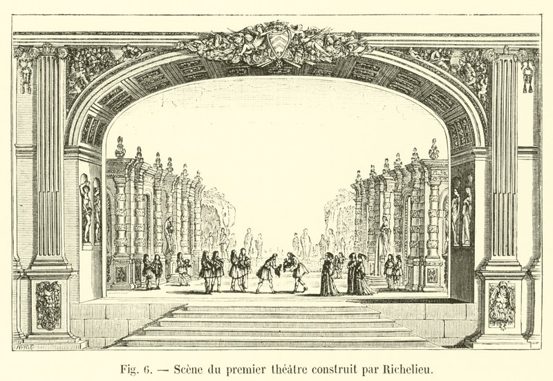 Scen av den första teatern byggd av Richelieu av French School