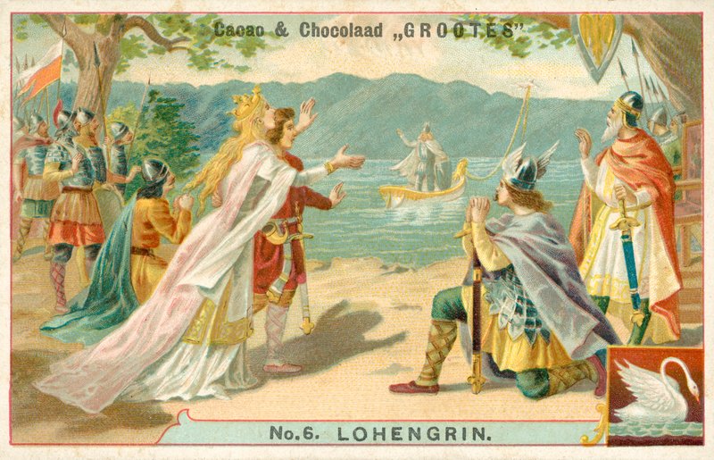 Scen från Richard Wagners opera Lohengrin (chromolitho) av French School