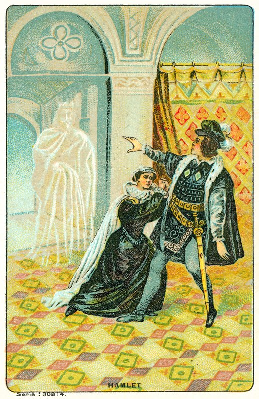 Scen från Shakespeares Hamlet (chromolitho) av French School