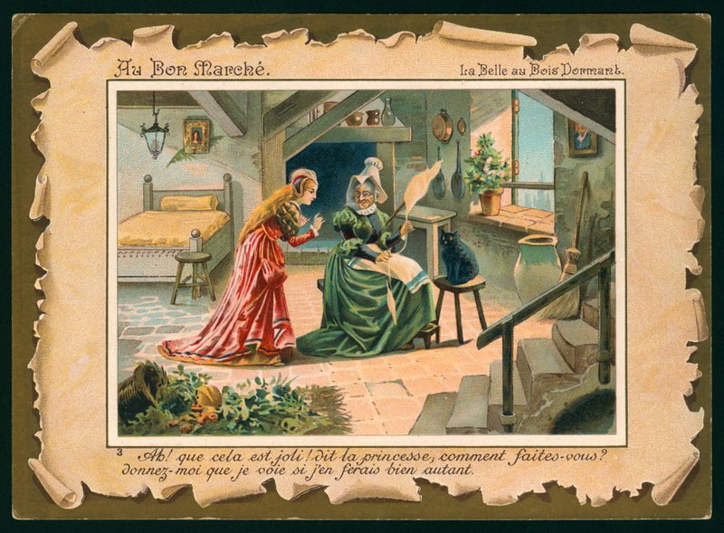 Scen ur Törnrosa (chromolitho) av French School