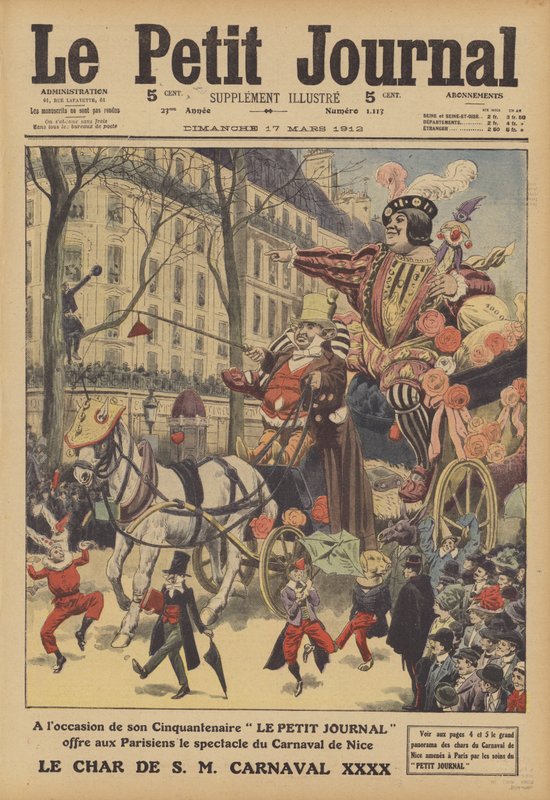 Scen från Nice Carnival (färg litho) av French School
