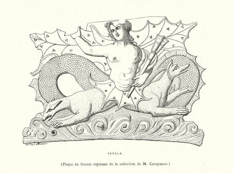 Scylla, antik grekisk bronsplakett (gravyr) av French School
