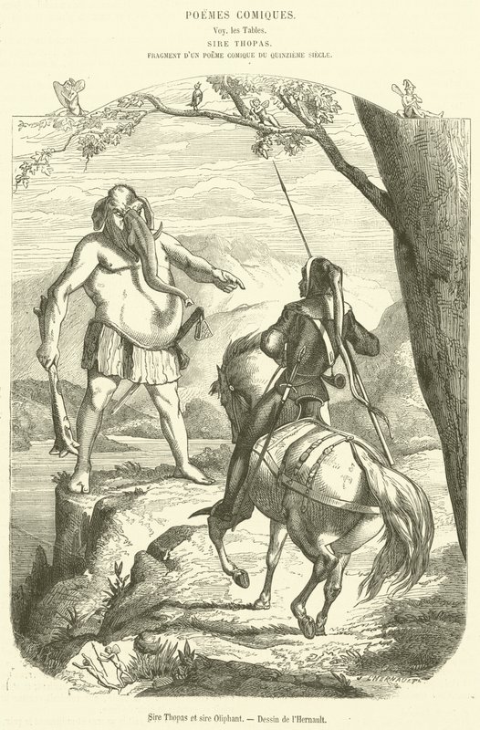 Sire Thopas och far Oliphant (gravyr) av French School