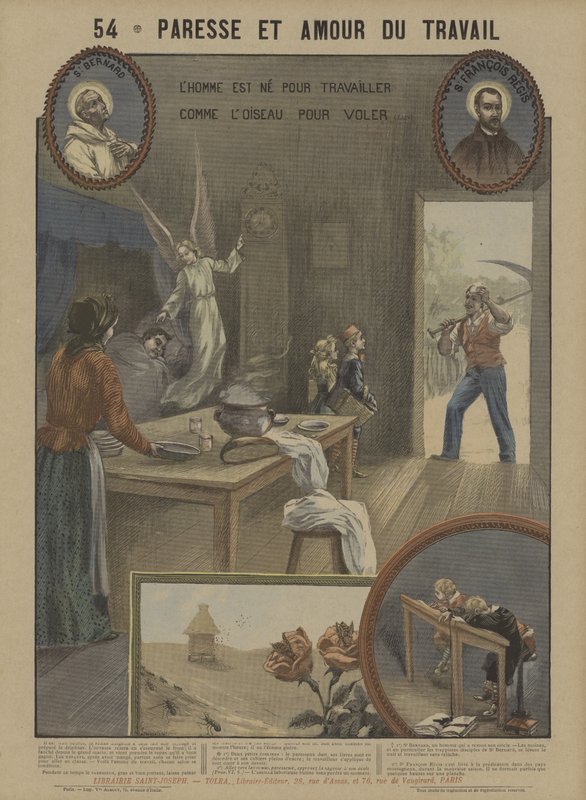 Sengång och flit (färg litho) av French School