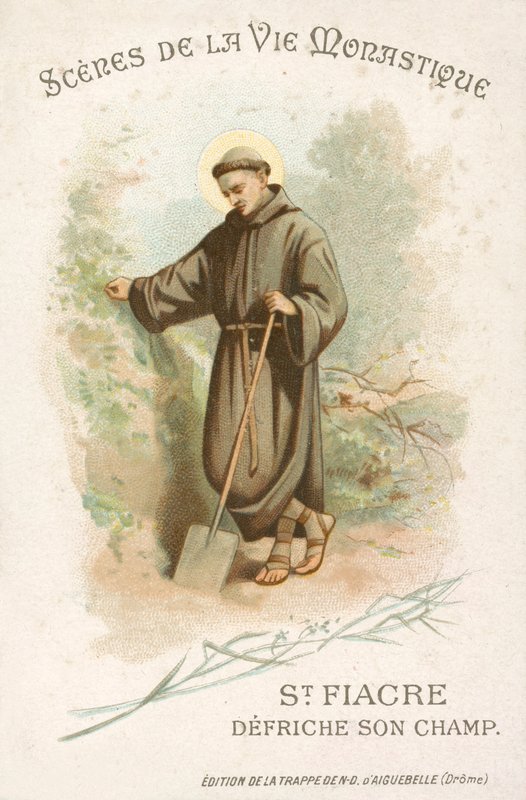 St Fiacre rensar sitt fält (chromolitho) av French School
