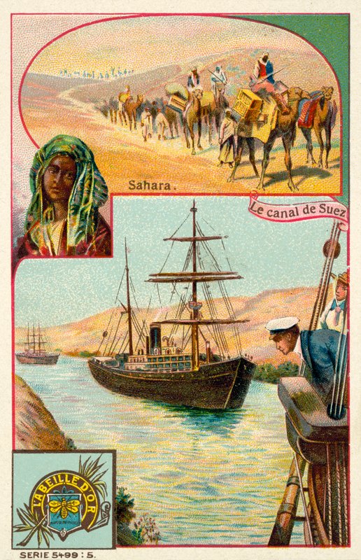 Suezkanalen och Saharaöknen, Egypten (chromolitho) av French School