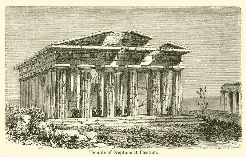 Neptunus tempel i Paestum (gravyr) av French School