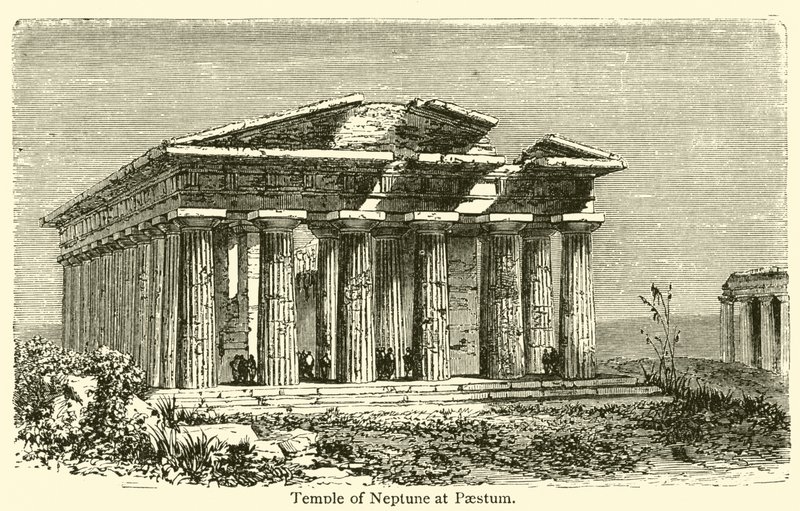Neptunus tempel i Paestum (gravyr) av French School