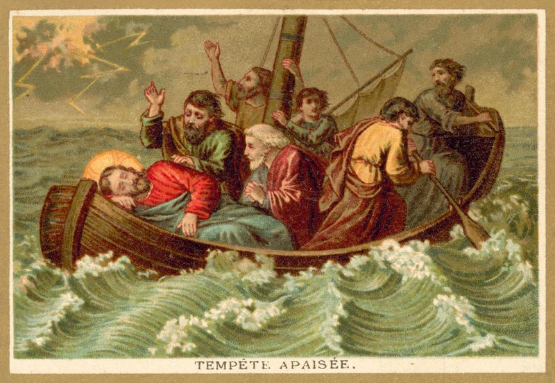 Lugnandet av stormen (chromolitho) av French School